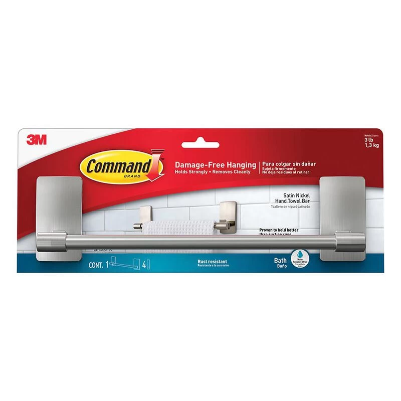 3M Command Bath 9” Hand Towel Bar, Satin Nickel 4 3M Command Bath 9” Hand Towel Bar, Satin Nickel - Image 2