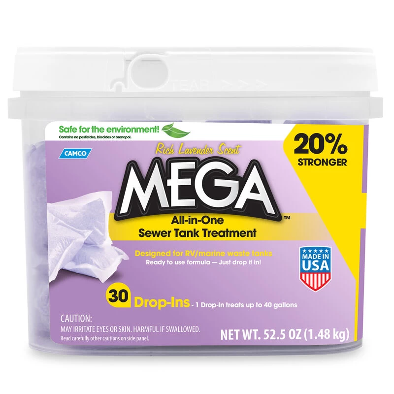 Camco Mega All-in-One Sewer Tank Treatment, Lavender, 30-Pack 3 Camco Mega All-in-One Sewer Tank Treatment, Lavender, 30-Pack