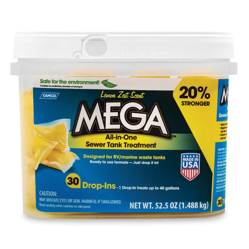 Camco Mega All-In-One Sewer Tank Treatment, 30-pack, Lemon Zest 3 Camco Mega All-In-One Sewer Tank Treatment, 30-pack, Lemon Zest