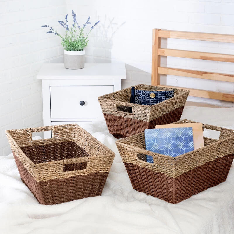 Honey Can Do Rectangle Nesting Seagrass 2-Color Storage Baskets With Built-In Handles – Natural/Brown, Set Of 3 4 Honey Can Do Rectangle Nesting Seagrass 2-Color Storage Baskets With Built-In Handles – Natural/Brown, Set Of 3 - Image 2