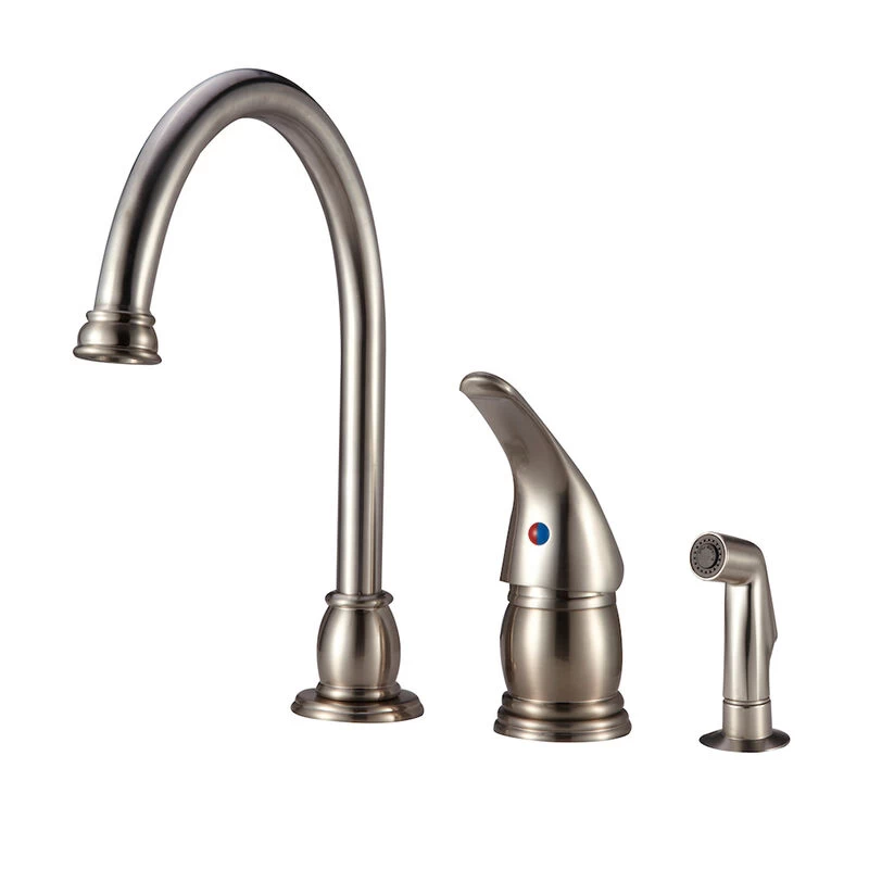 Dura Faucet Goose-Neck Pedestal RV Kitchen Faucet With Side Sprayer, Brushed Satin Nickel 3 Dura Faucet Goose-Neck Pedestal RV Kitchen Faucet With Side Sprayer, Brushed Satin Nickel
