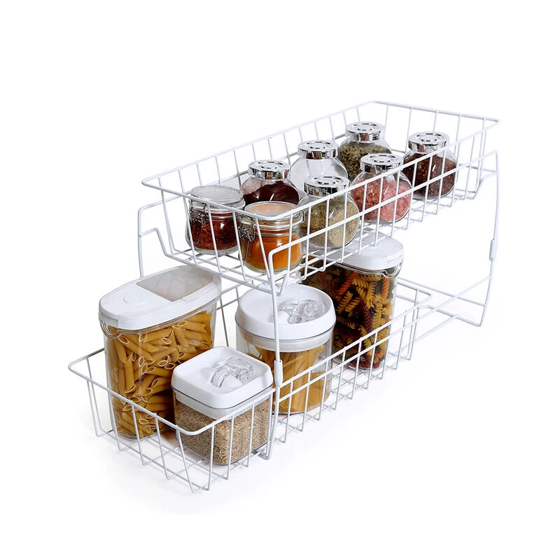 Smart Design 2-Tier Stackable Pull-Out Baskets, White 3 Smart Design 2-Tier Stackable Pull-Out Baskets, White