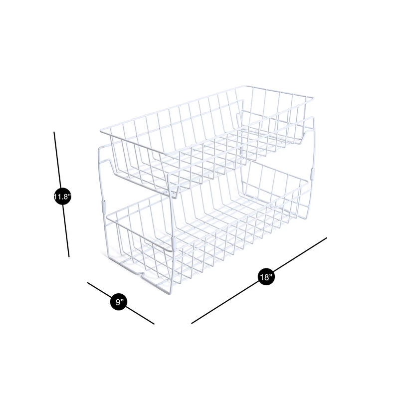 Smart Design 2-Tier Stackable Pull-Out Baskets, White 4 Smart Design 2-Tier Stackable Pull-Out Baskets, White - Image 2