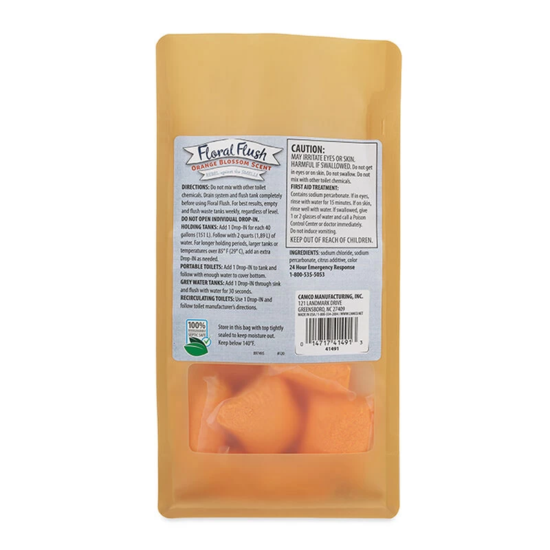 Camco Floral Flush RV Toilet Treatment Drop-Ins, Orange Blossom, 10-Pack 5 Camco Floral Flush RV Toilet Treatment Drop-Ins, Orange Blossom, 10-Pack - Image 3