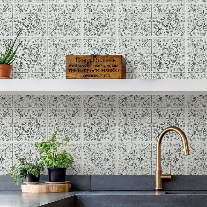 InHome Chelsea Antique White Faux Metallic Peel-and-Stick Tiles 4 InHome Chelsea Antique White Faux Metallic Peel-and-Stick Tiles - Image 2