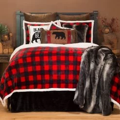 Lumberjack Black & Red Plaid 4-piece Sherpa Queen Bedding Set