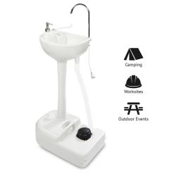 Outdoor 5 Gallon Portable Sink With Hose Adapter, Foot Pump, And Soap Dispenser