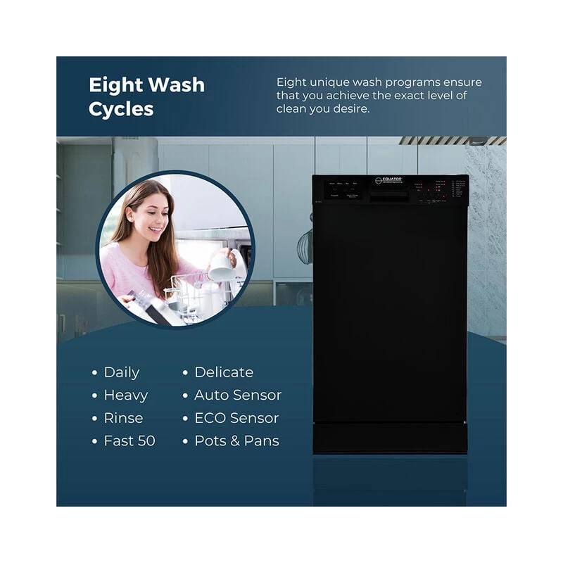 Equator 18" Built-In Dishwasher, 10 Place Settings, Sanitize, 8 Wash Cycles, Stainless 7 Equator 18" Built-In Dishwasher, 10 Place Settings, Sanitize, 8 Wash Cycles, Stainless - Image 5