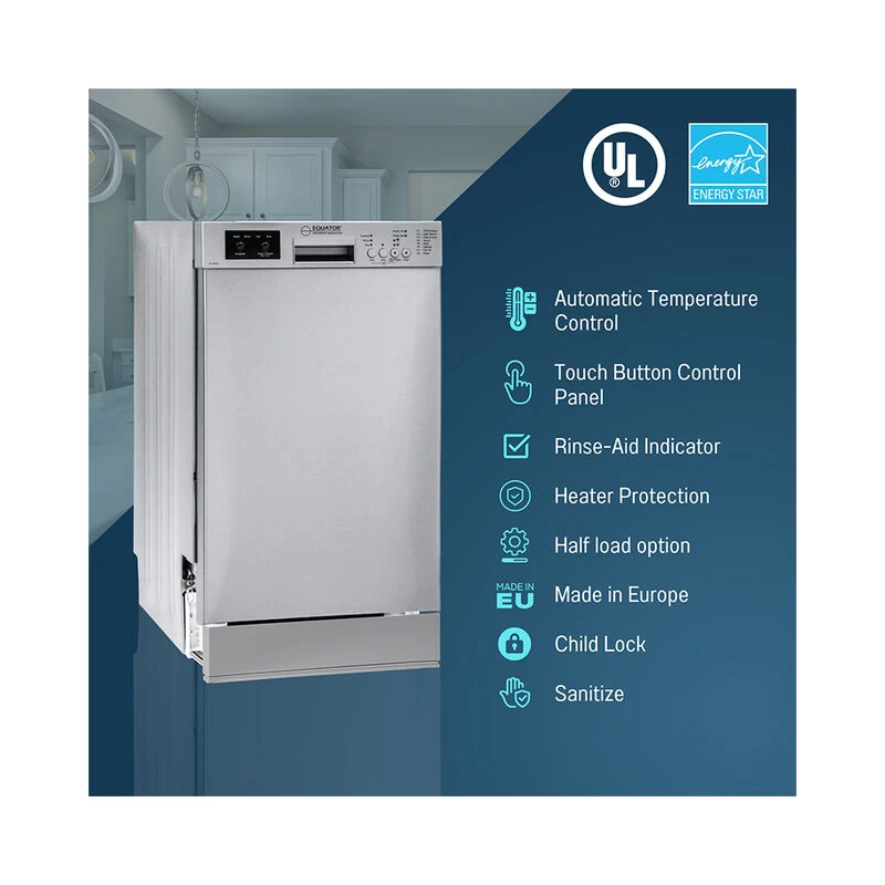 Equator 18" Built-In Dishwasher, 10 Place Settings, Sanitize, 8 Wash Cycles, Stainless 9 Equator 18" Built-In Dishwasher, 10 Place Settings, Sanitize, 8 Wash Cycles, Stainless - Image 7