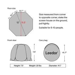Leedor Pop-Up Screen House Tent, 12' X 12', Gray 10 Leedor Pop-Up Screen House Tent, 12' X 12', Gray -RV Camping Store Sale 365342 3