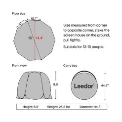 Leedor Pop-Up Screen House Tent, 15' X 15', Gray -RV Camping Store Sale 365345 3