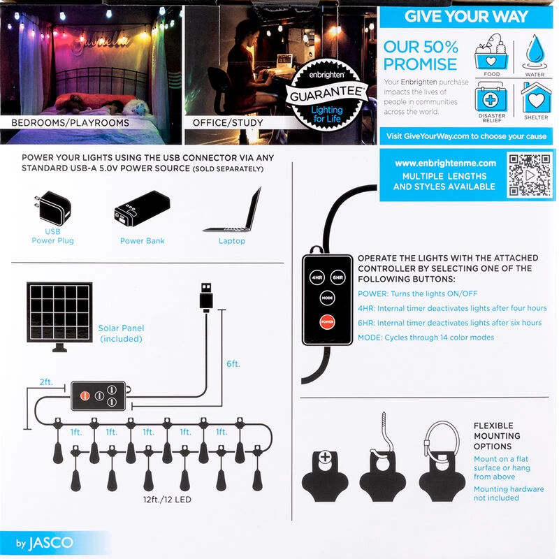 Enbrighten USB-Powered Solar Acrylic Cafe String Lights, 12' 10 Enbrighten USB-Powered Solar Acrylic Cafe String Lights, 12' - Image 8