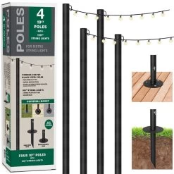 Excello Global Products Bistro String Light Poles With Lights, 4-Pack -RV Camping Store Sale 384539 2