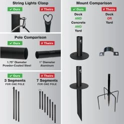 Excello Global Products Bistro String Light Pole, Each -RV Camping Store Sale 384540 5